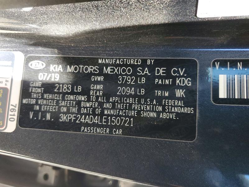 56299766 :رقم المزاد ، 3KPF24AD4LE150721 vin ، 2020 Kia Forte مزاد بيع