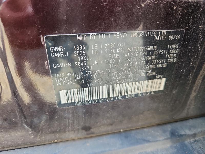 Aukcja sprzedaży 2017 Subaru Outback, vin: 4S4BSATCXH3206009, numer aukcji: 59081386