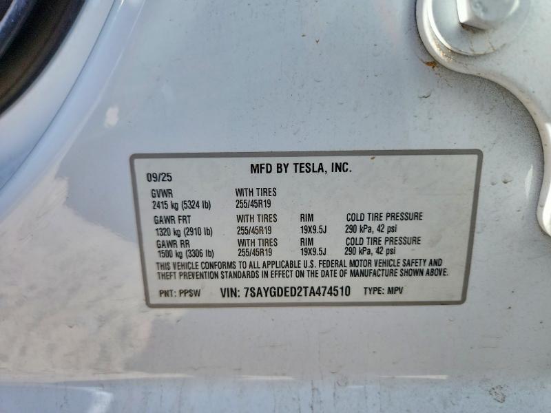 2026 Tesla Model Y მანქანა იყიდება აუქციონზე, vin: 7SAYGDED2TA474510, აუქციონის ნომერი: 57548596