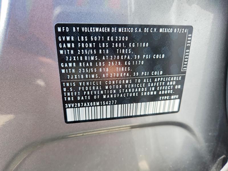 2024 Volkswagen Tiguan მანქანა იყიდება აუქციონზე, vin: 3VV2B7AX6RM154277, აუქციონის ნომერი: 59245486