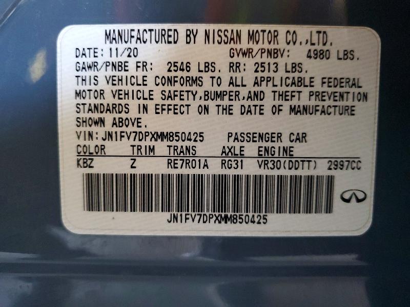 55955446 :رقم المزاد ، JN1FV7DPXMM850425 vin ، 2021 Infiniti Q50 مزاد بيع