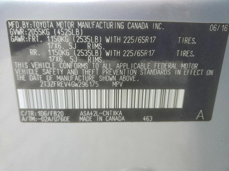 2016 Toyota Rav4 მანქანა იყიდება აუქციონზე, vin: 2T3ZFREV4GW296175, აუქციონის ნომერი: 58229926
