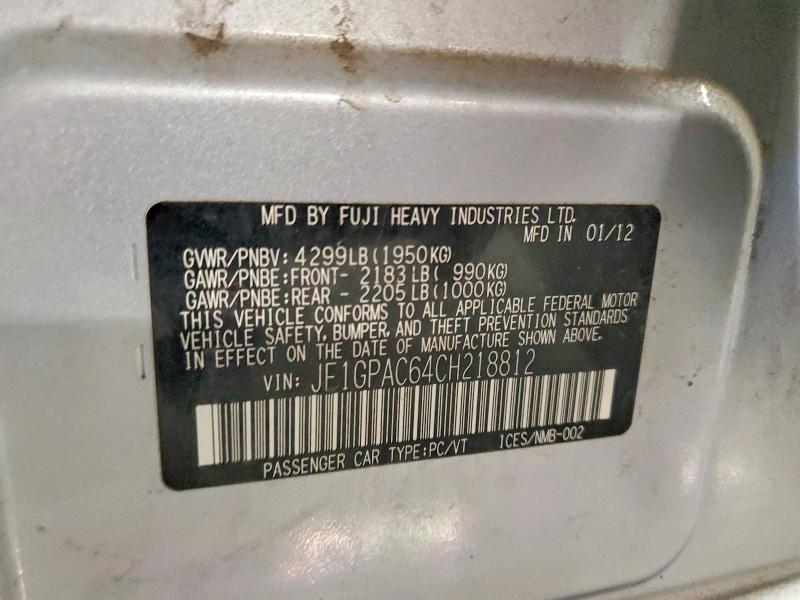 Продаж на аукціоні авто 2012 Subaru Impreza, vin: JF1GPAC64CH218812, номер лоту: 55636916