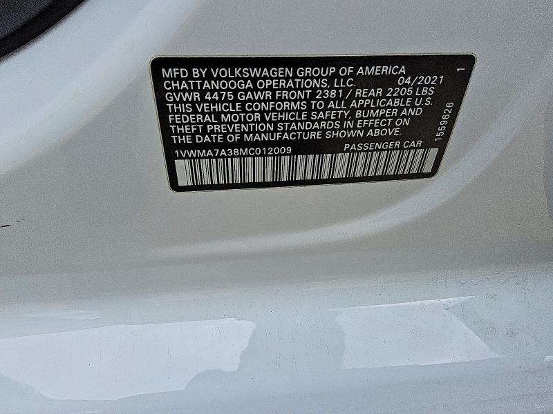 2021 Volkswagen Passat მანქანა იყიდება აუქციონზე, vin: 1VWMA7A38MC012009, აუქციონის ნომერი: 57321896