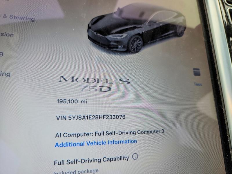 Aukcja sprzedaży 2017 Tesla Model S, vin: 5YJSA1E28HF233076, numer aukcji: 52230006