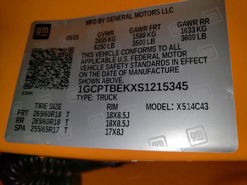 57305976 :رقم المزاد ، 1GCPTBEKXS1215345 vin ، 2025 Chevrolet Colorado مزاد بيع