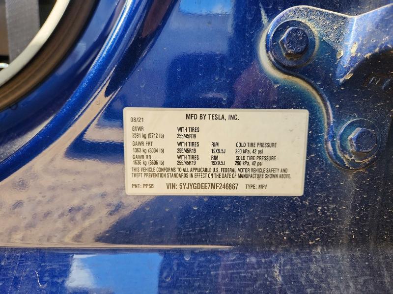 Aukcja sprzedaży 2021 Tesla Model Y, vin: 5YJYGDEE7MF246867, numer aukcji: 57737196