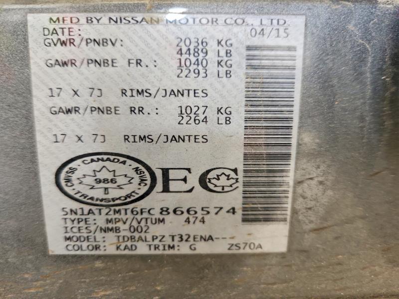 Продаж на аукціоні авто 2015 Nissan Rogue, vin: 5N1AT2MT6FC866574, номер лоту: 54650026
