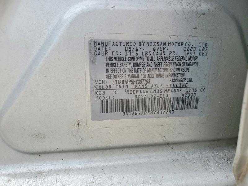 Продажа на аукционе авто 2017 Nissan Sentra, vin: 3N1AB7AP5HY397793, номер лота: 56736236