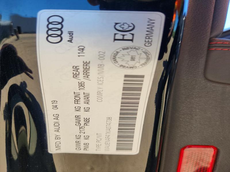 55112046 :رقم المزاد ، WAUENAF41KA074738 vin ، 2019 Audi A4 مزاد بيع