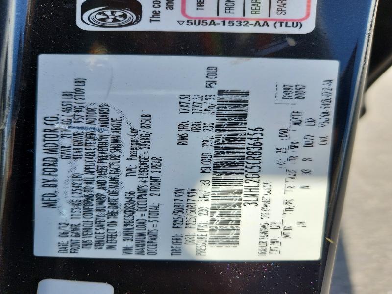 57558196 :رقم المزاد ، 3LNHL2GC5CR836456 vin ، 2012 Lincoln Mkz مزاد بيع