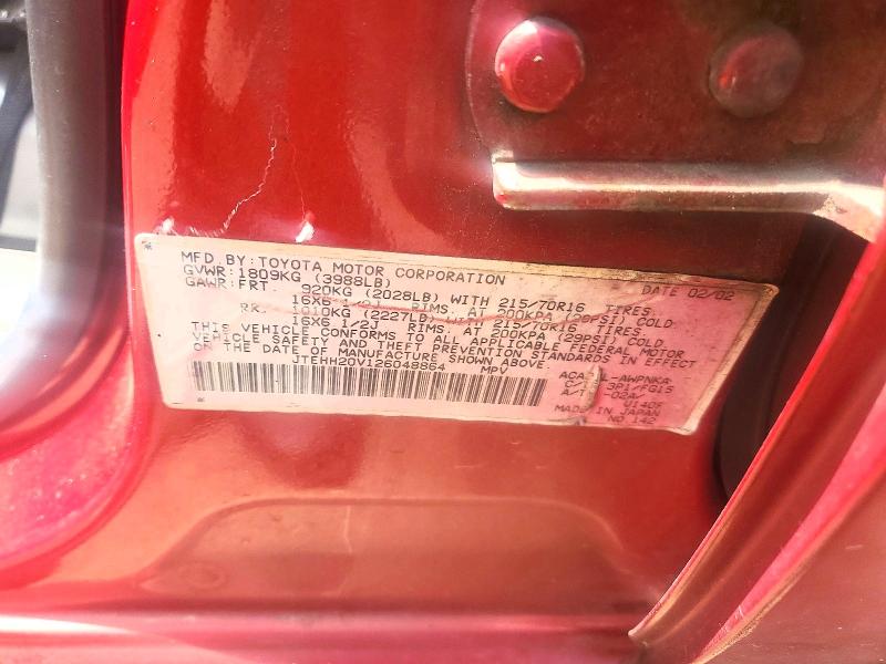 Aukcja sprzedaży 2002 Toyota Rav4, vin: JTEHH20V126048864, numer aukcji: 56505826