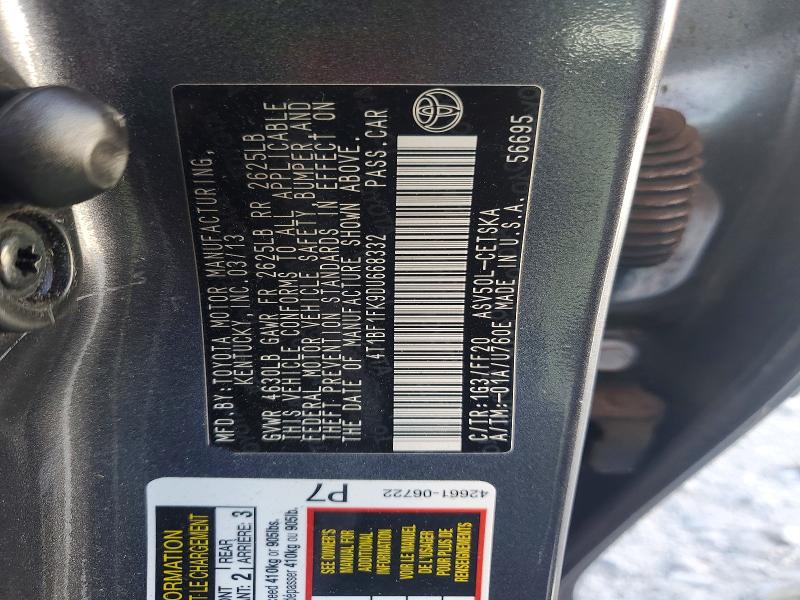 Aukcja sprzedaży 2013 Toyota Camry, vin: 4T1BF1FK9DU668332, numer aukcji: 57337386