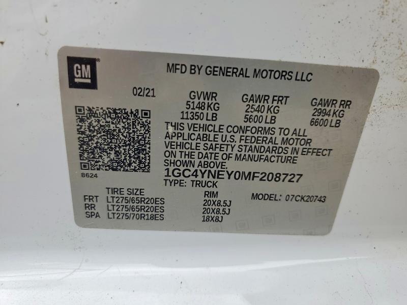 56774526 :رقم المزاد ، 1GC4YNEY0MF208727 vin ، 2021 Chevrolet Silverado مزاد بيع