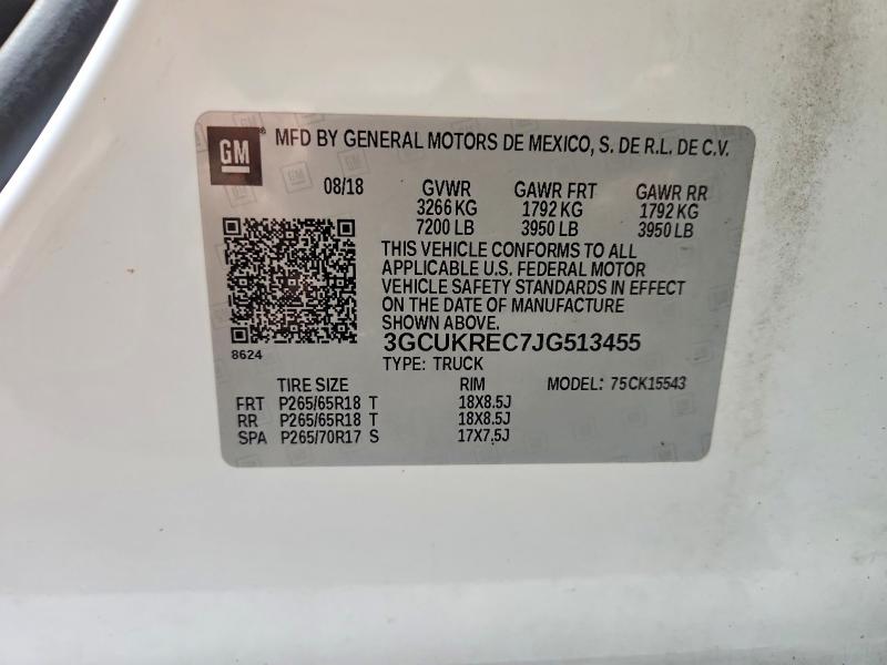 2018 Chevrolet Silverado მანქანა იყიდება აუქციონზე, vin: 3GCUKREC7JG513455, აუქციონის ნომერი: 58481726