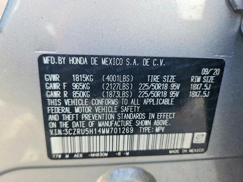 Продаж на аукціоні авто 2021 Honda Hr-v, vin: 3CZRU5H14MM701269, номер лоту: 58307646