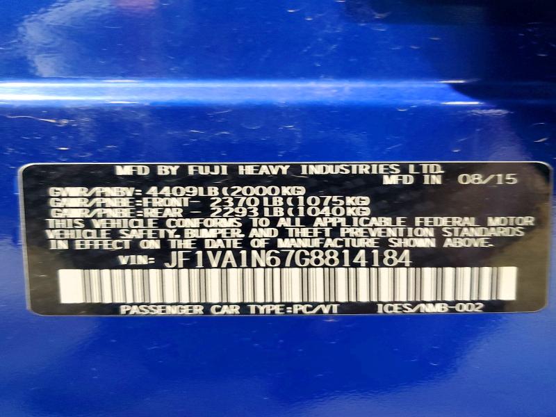 Продаж на аукціоні авто 2016 Subaru Wrx, vin: JF1VA1N67G8814184, номер лоту: 59636106
