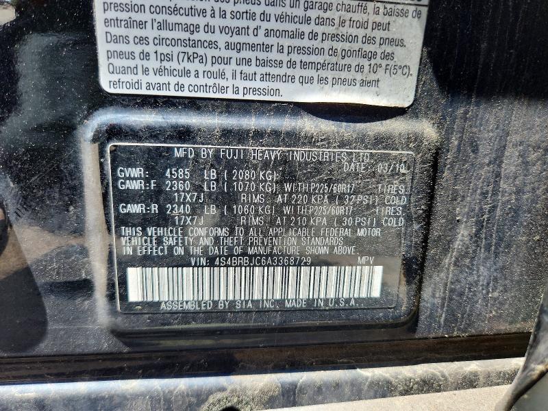 56106576 :رقم المزاد ، 4S4BRBJC6A3368729 vin ، 2010 Subaru Outback مزاد بيع