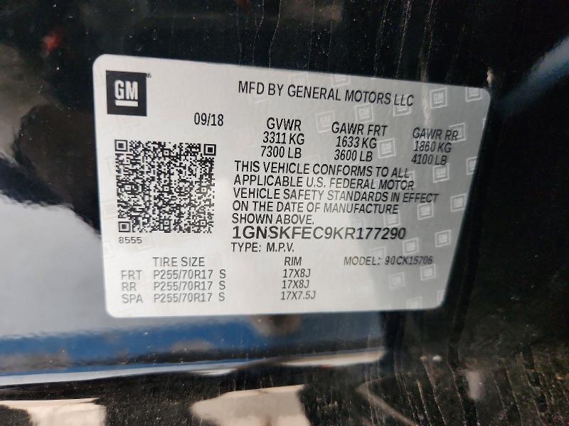 Aukcja sprzedaży 2019 Chevrolet Tahoe, vin: 1GNSKFEC9KR177290, numer aukcji: 57950736