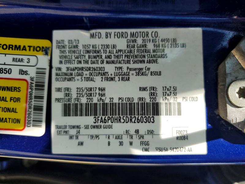2013 Ford Fusion მანქანა იყიდება აუქციონზე, vin: 3FA6P0HR5DR260303, აუქციონის ნომერი: 57158976