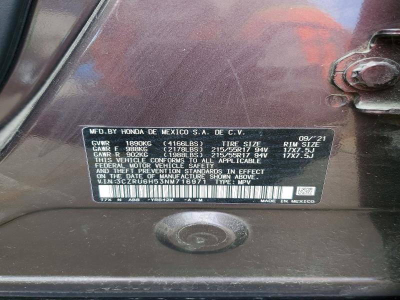 Aukcja sprzedaży 2022 Honda Hr-v, vin: 3CZRU6H53NM716971, numer aukcji: 55332846