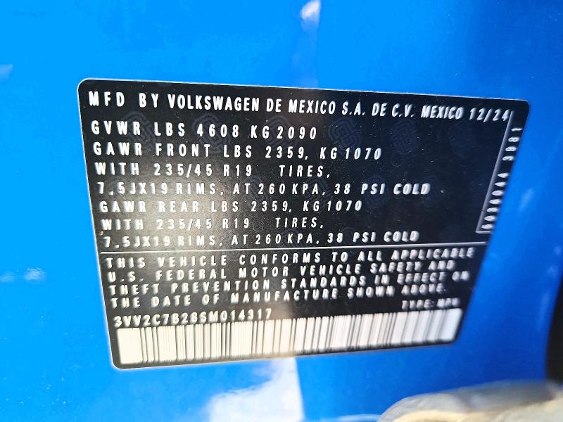 Продажа на аукционе авто 2025 Volkswagen Taos, vin: 3VV2C7B28SM014317, номер лота: 54900876