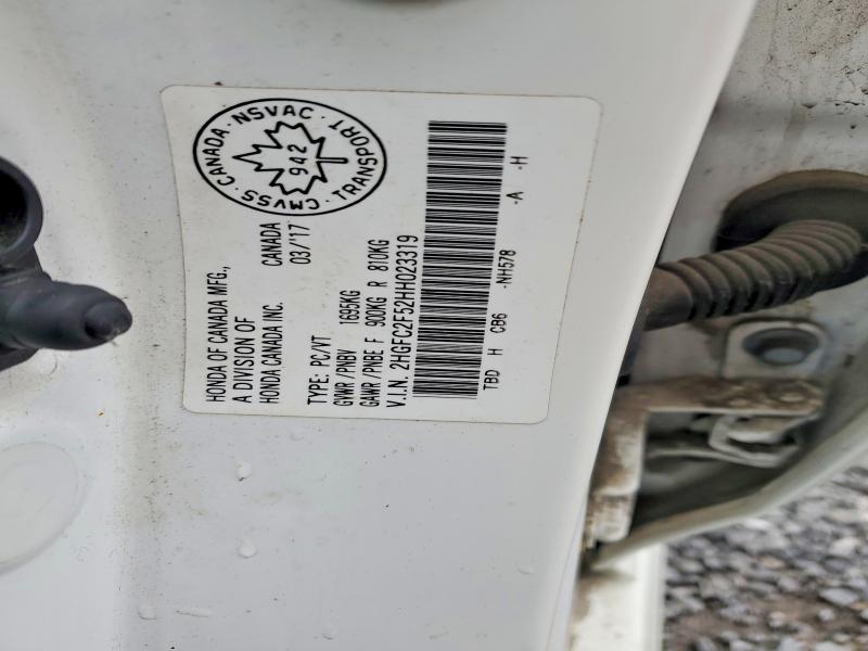 56783506 :رقم المزاد ، 2HGFC2F52HH023319 vin ، 2017 Honda Civic مزاد بيع