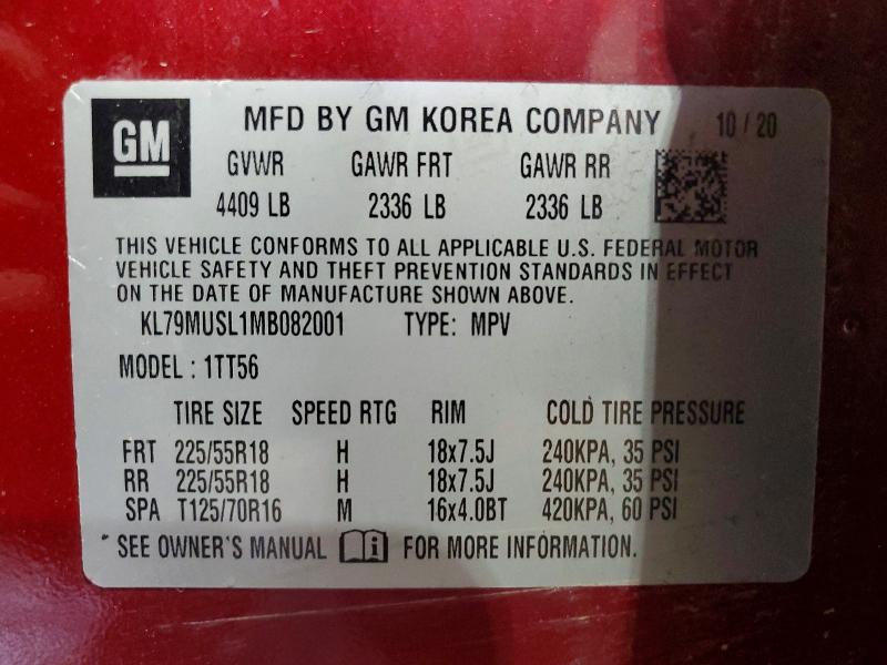 55779606 :رقم المزاد ، KL79MUSL1MB082001 vin ، 2021 Chevrolet Trailblazer مزاد بيع