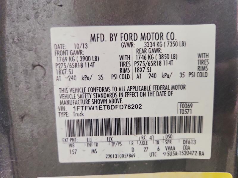 Aukcja sprzedaży 2013 Ford F150, vin: 1FTFW1ET8DFD78202, numer aukcji: 55435126