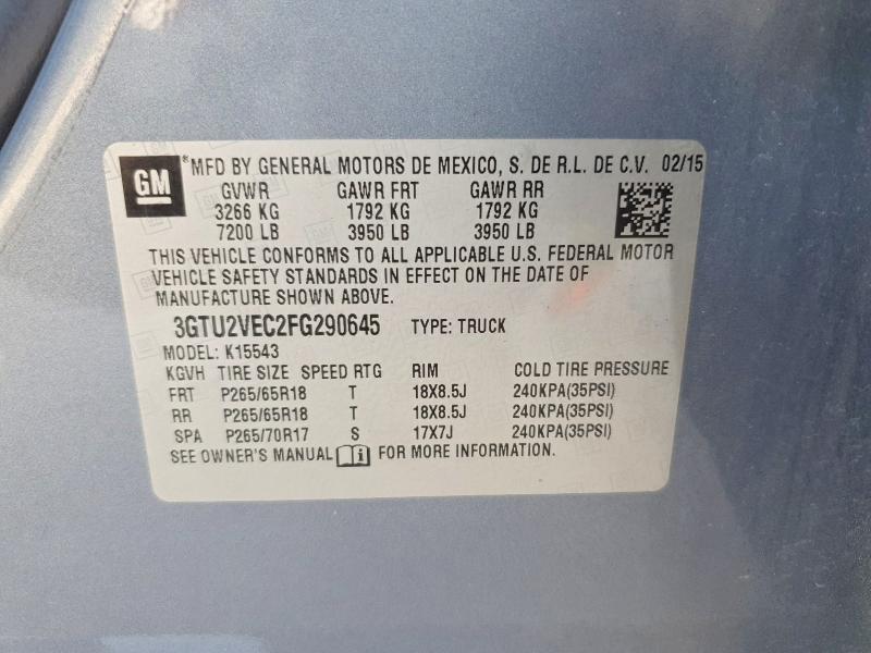 59229076 :رقم المزاد ، 3GTU2VEC2FG290645 vin ، 2015 Gmc Sierra مزاد بيع