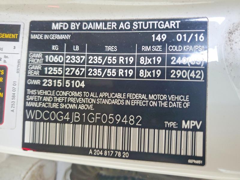 56496246 :رقم المزاد ، WDC0G4JB1GF059482 vin ، 2016 Mercedes-benz Glc مزاد بيع
