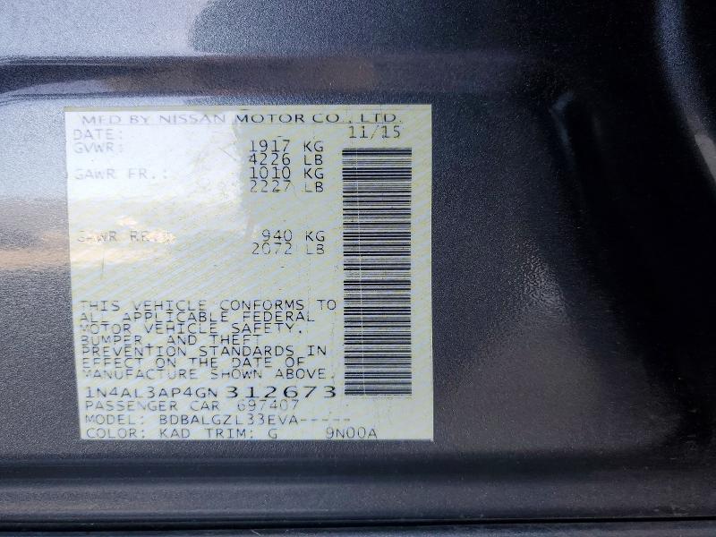2016 Nissan Altima მანქანა იყიდება აუქციონზე, vin: 1N4AL3AP4GN312673, აუქციონის ნომერი: 56540746