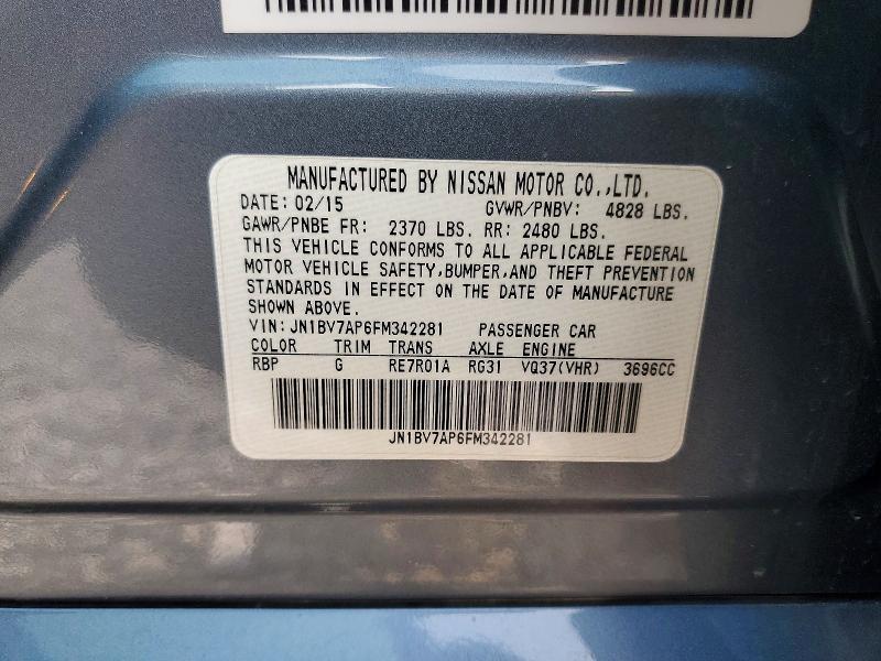 Aukcja sprzedaży 2015 Infiniti Q50, vin: JN1BV7AP6FM342281, numer aukcji: 58784386