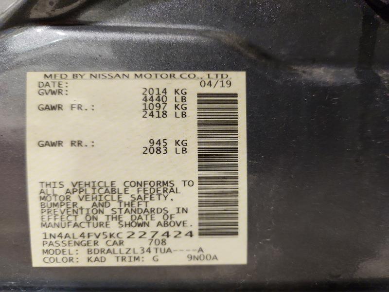 2019 Nissan Altima მანქანა იყიდება აუქციონზე, vin: 1N4AL4FV5KC227424, აუქციონის ნომერი: 56778796