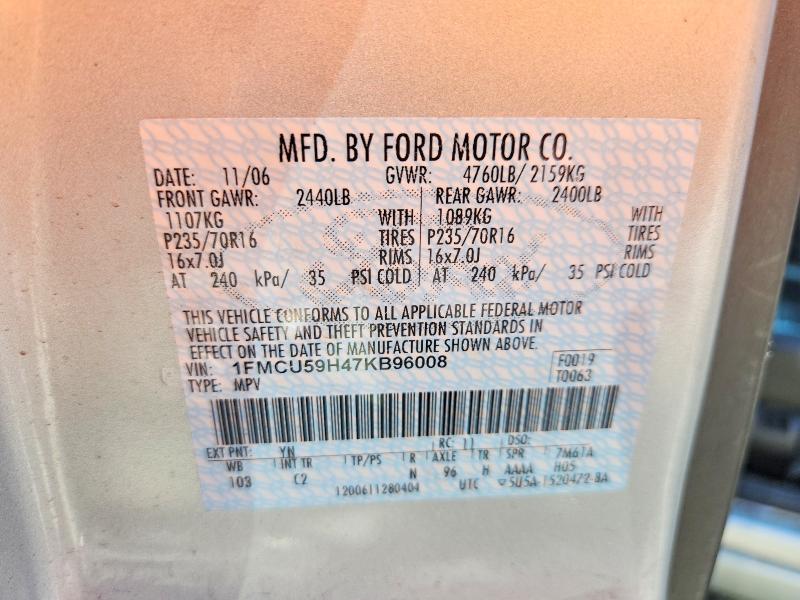 2007 Ford Escape მანქანა იყიდება აუქციონზე, vin: 1FMCU59H47KB96008, აუქციონის ნომერი: 56482826