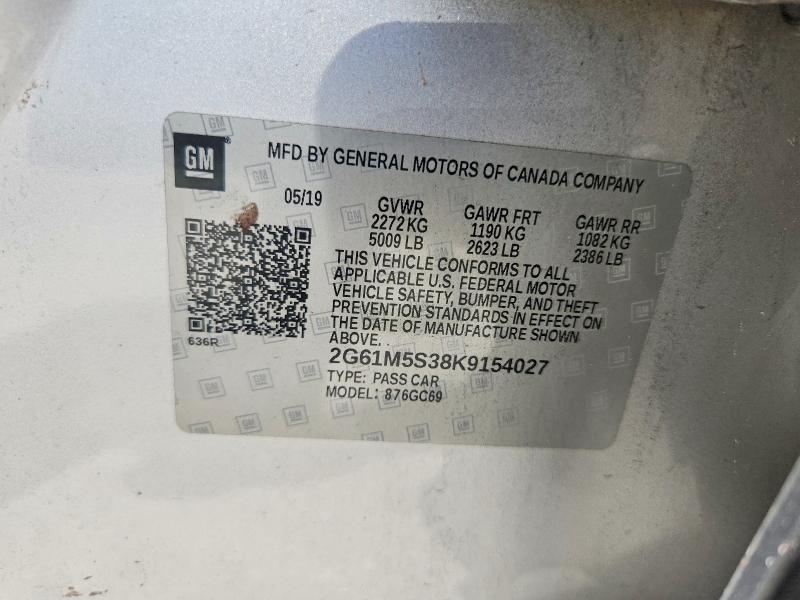 58186716 :رقم المزاد ، 2G61M5S38K9154027 vin ، 2019 Cadillac Xts مزاد بيع