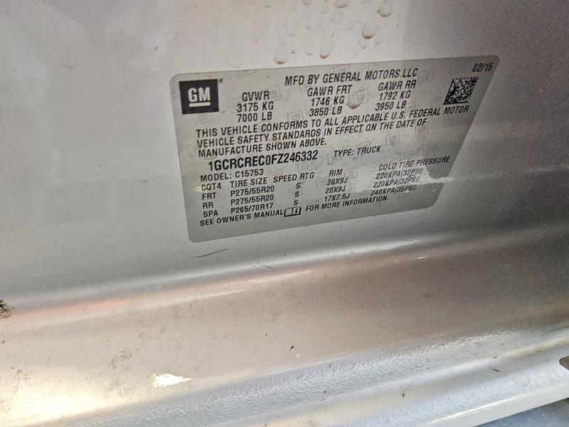 55793346 :رقم المزاد ، 1GCRCREC0FZ246332 vin ، 2015 Chevrolet Silverado مزاد بيع