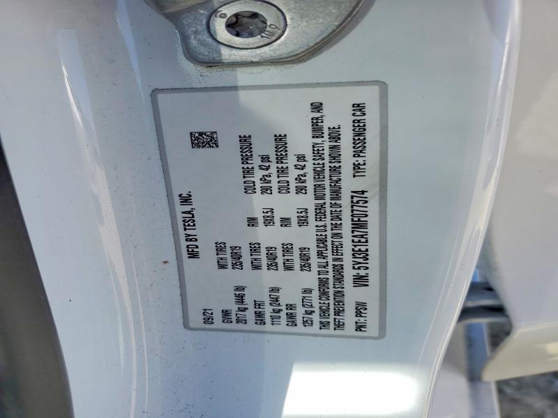 Продажа на аукционе авто 2021 Tesla Model 3, vin: 5YJ3E1EA7MF077574, номер лота: 56697636