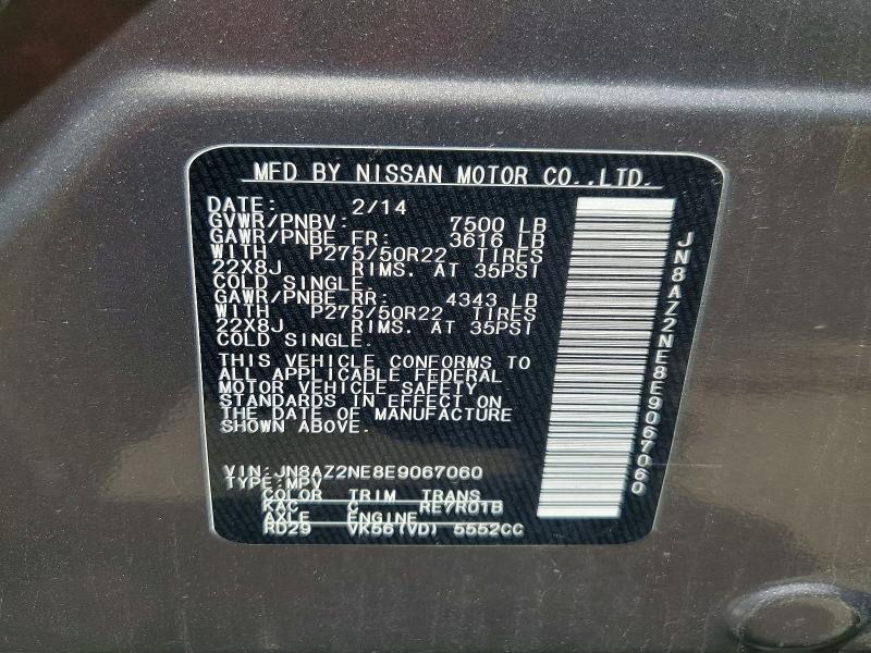 Aukcja sprzedaży 2014 Infiniti Qx80, vin: JN8AZ2NE8E9067060, numer aukcji: 55991486