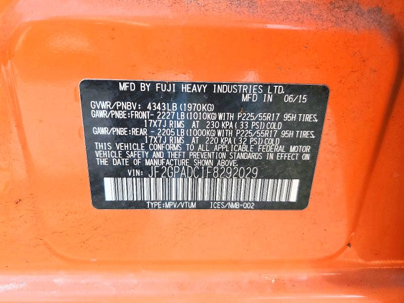 57338446 :رقم المزاد ، JF2GPADC1F8292029 vin ، 2015 Subaru Xv Crosstrek مزاد بيع