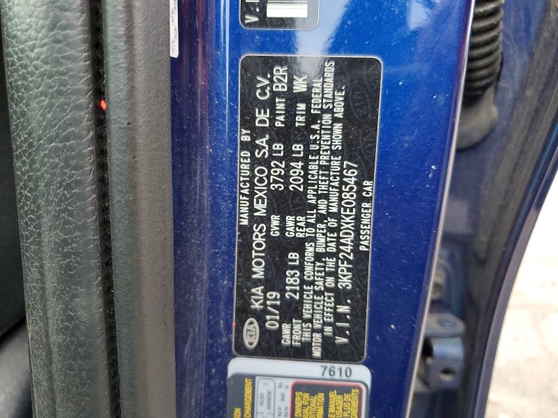57046596 :رقم المزاد ، 3KPF24ADXKE085467 vin ، 2019 Kia Forte مزاد بيع