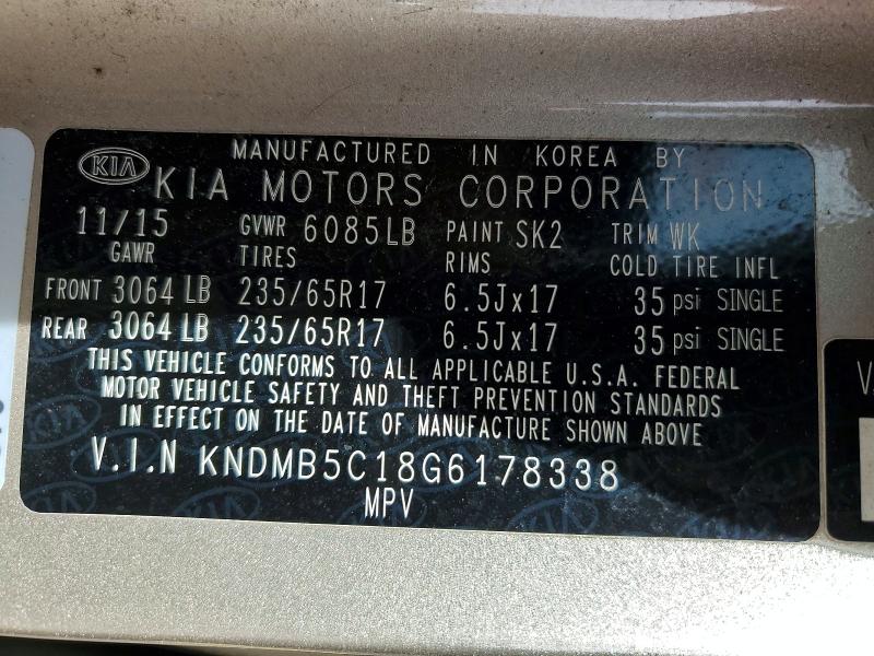 Aukcja sprzedaży 2016 Kia Sedona, vin: KNDMB5C18G6178338, numer aukcji: 55434406
