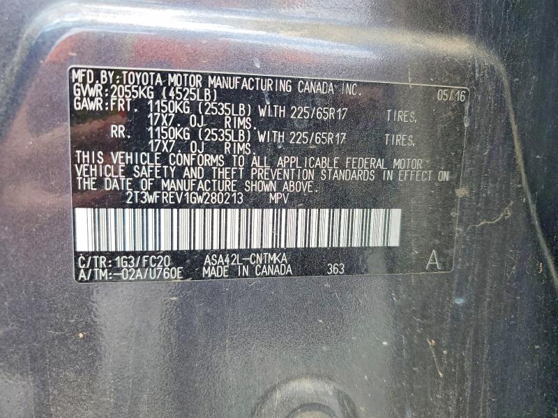 Продажа на аукционе авто 2016 Toyota Rav4, vin: 2T3WFREV1GW280213, номер лота: 56601996