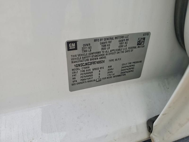 2015 Chevrolet Suburban მანქანა იყიდება აუქციონზე, vin: 1GNSCJKC2FR748824, აუქციონის ნომერი: 55644076