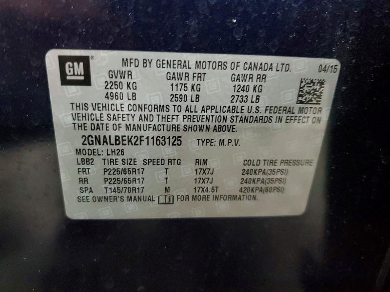 57219906 :رقم المزاد ، 2GNALBEK2F1163125 vin ، 2015 Chevrolet Equinox مزاد بيع