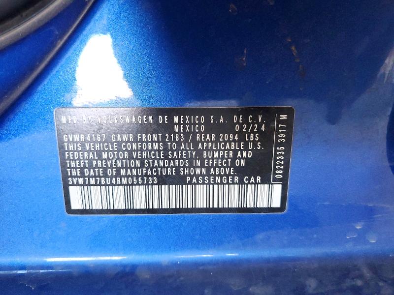 Aukcja sprzedaży 2024 Volkswagen Jetta, vin: 3VW7M7BU4RM055733, numer aukcji: 56538096