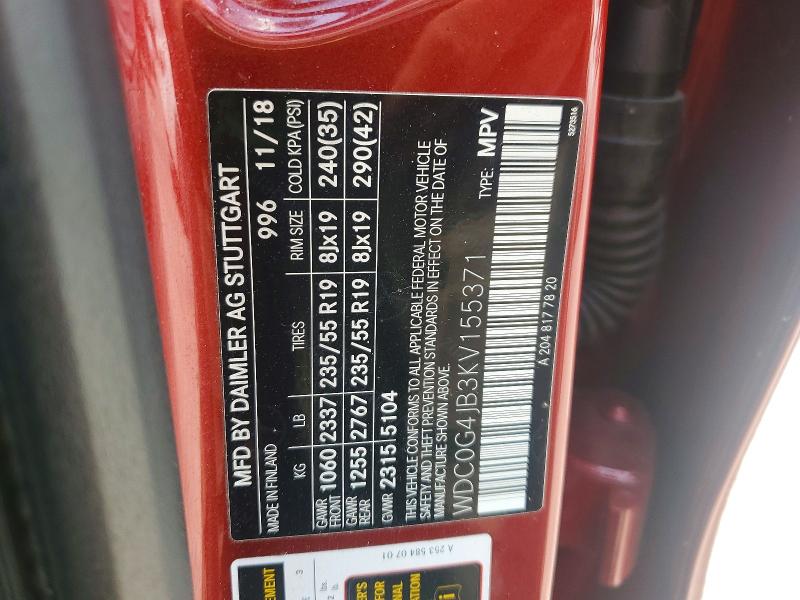 Aukcja sprzedaży 2019 Mercedes-benz Glc, vin: WDC0G4JB3KV155371, numer aukcji: 56457386