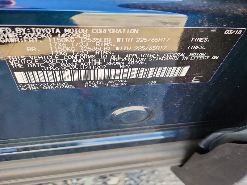 2018 Toyota Rav4 მანქანა იყიდება აუქციონზე, vin: JTMZFREV8JJ741202, აუქციონის ნომერი: 57502026