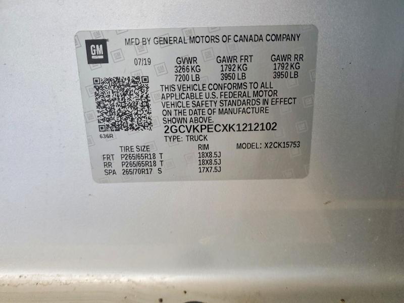 2019 Chevrolet Silverado Ld მანქანა იყიდება აუქციონზე, vin: 2GCVKPECXK1212102, აუქციონის ნომერი: 56087106