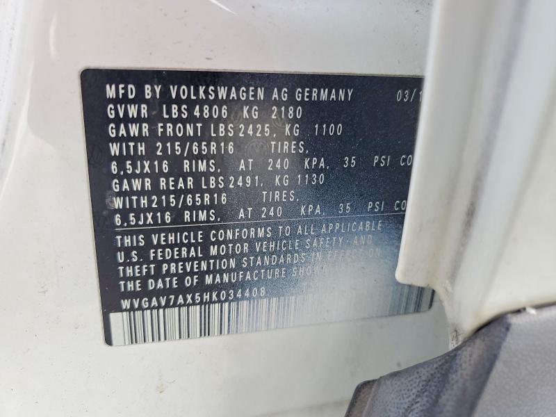 2017 Volkswagen Tiguan მანქანა იყიდება აუქციონზე, vin: WVGAV7AX5HK034408, აუქციონის ნომერი: 56621516